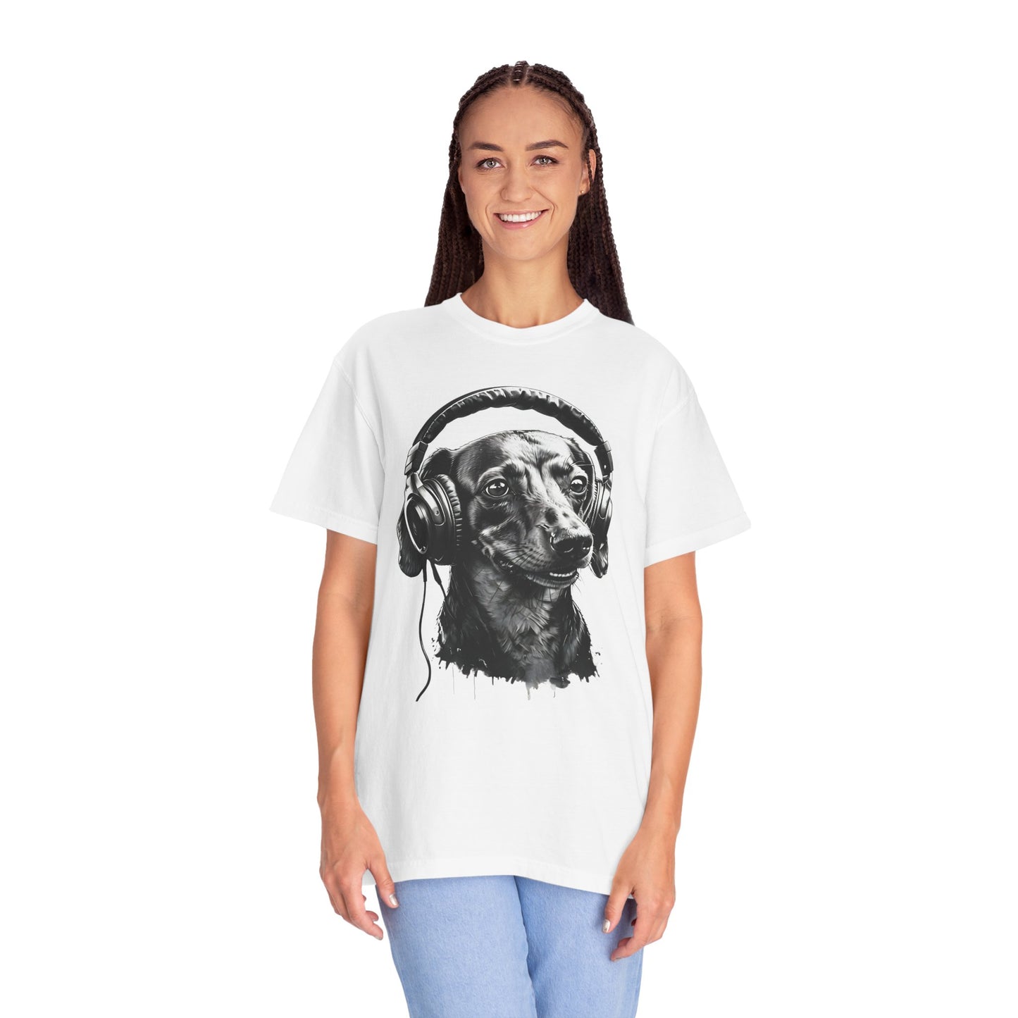 Headphones & Hot Dogs: The Ultimate Doxie Vibe! - Unisex Garment-Dyed T-shirt