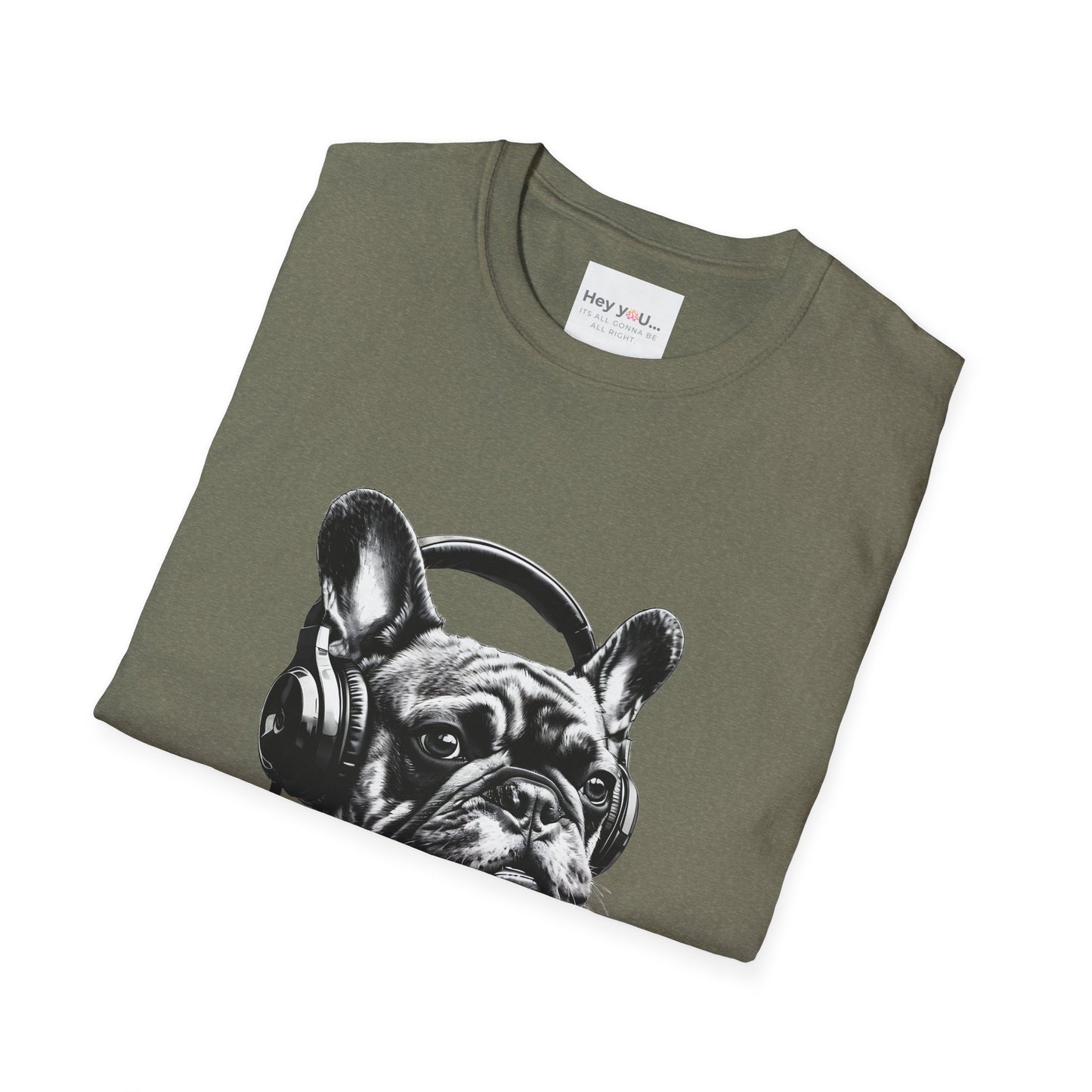 "DJ Frenchie Vibes" – Rock Out with the Coolest Pup in Town - Unisex Softstyle T-Shirt