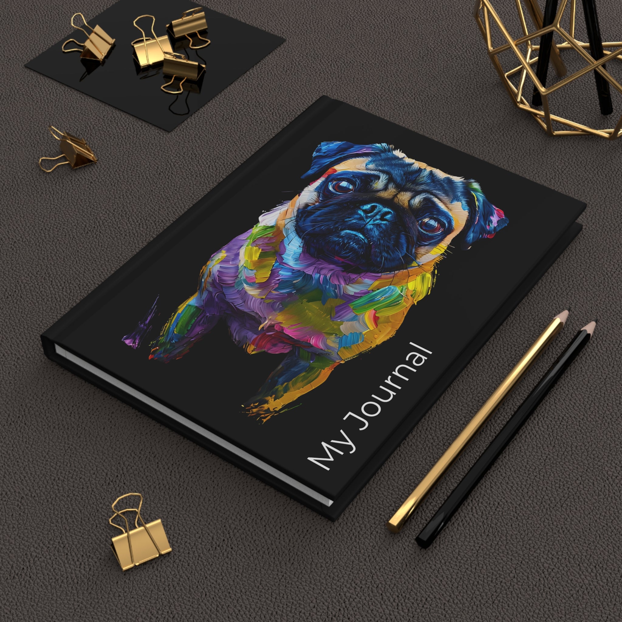 Artistic Pug Hardcover Journal – Vibrant Oil Paint Design for Pug Lovers