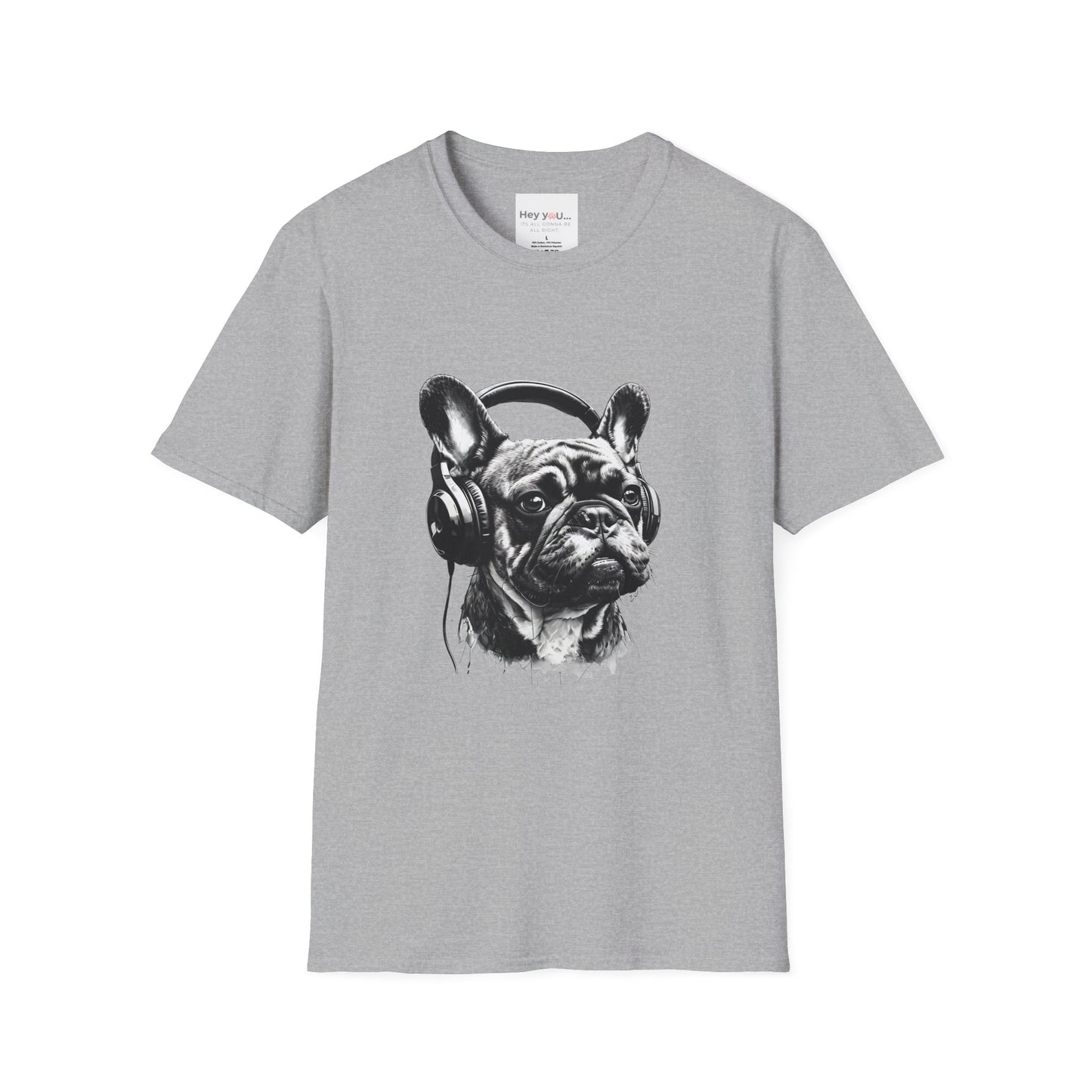 "DJ Frenchie Vibes" – Rock Out with the Coolest Pup in Town - Unisex Softstyle T-Shirt