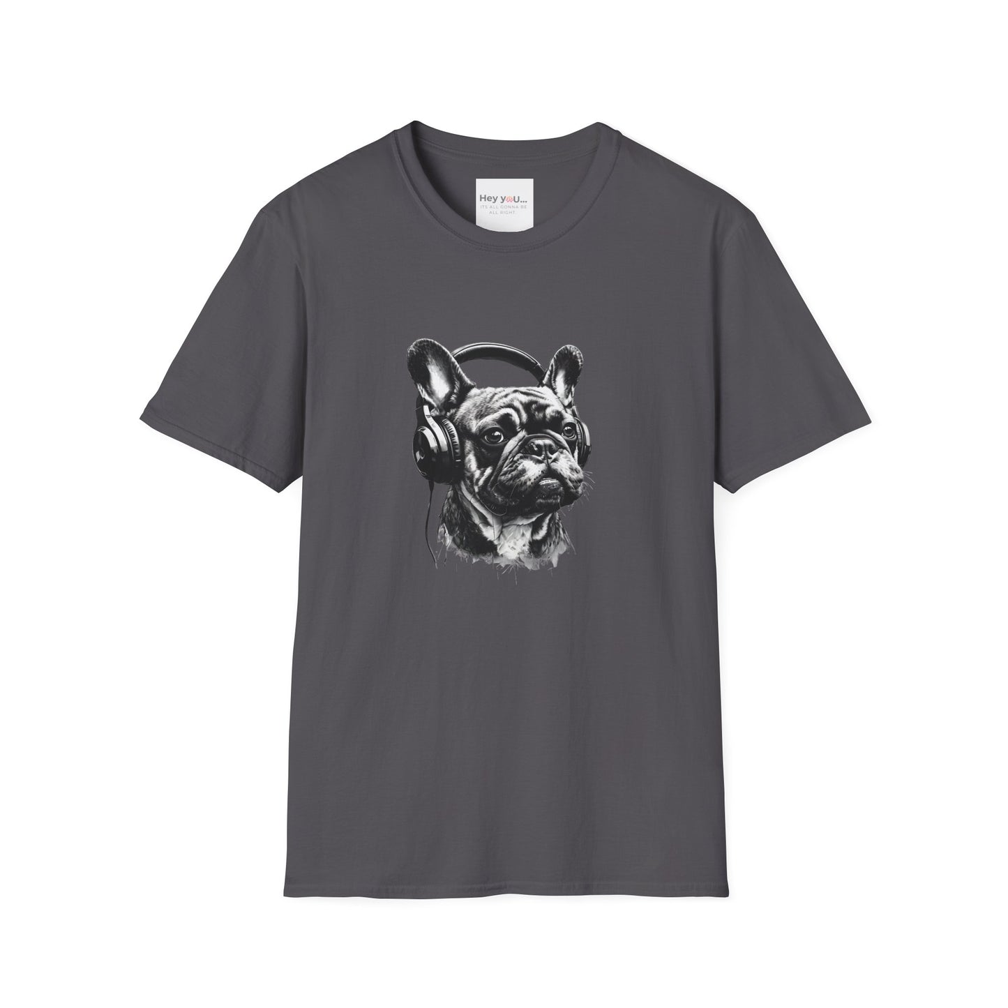 "DJ Frenchie Vibes" – Rock Out with the Coolest Pup in Town - Unisex Softstyle T-Shirt