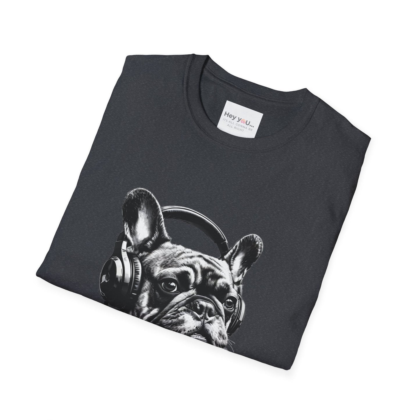 "DJ Frenchie Vibes" – Rock Out with the Coolest Pup in Town - Unisex Softstyle T-Shirt