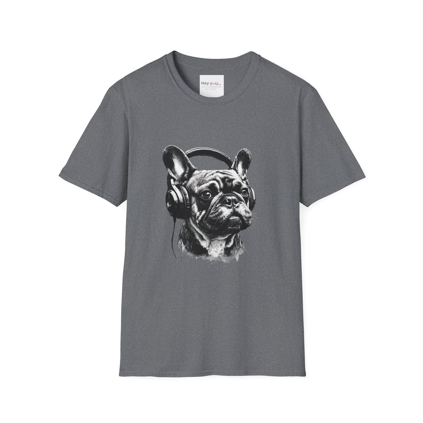 "DJ Frenchie Vibes" – Rock Out with the Coolest Pup in Town - Unisex Softstyle T-Shirt