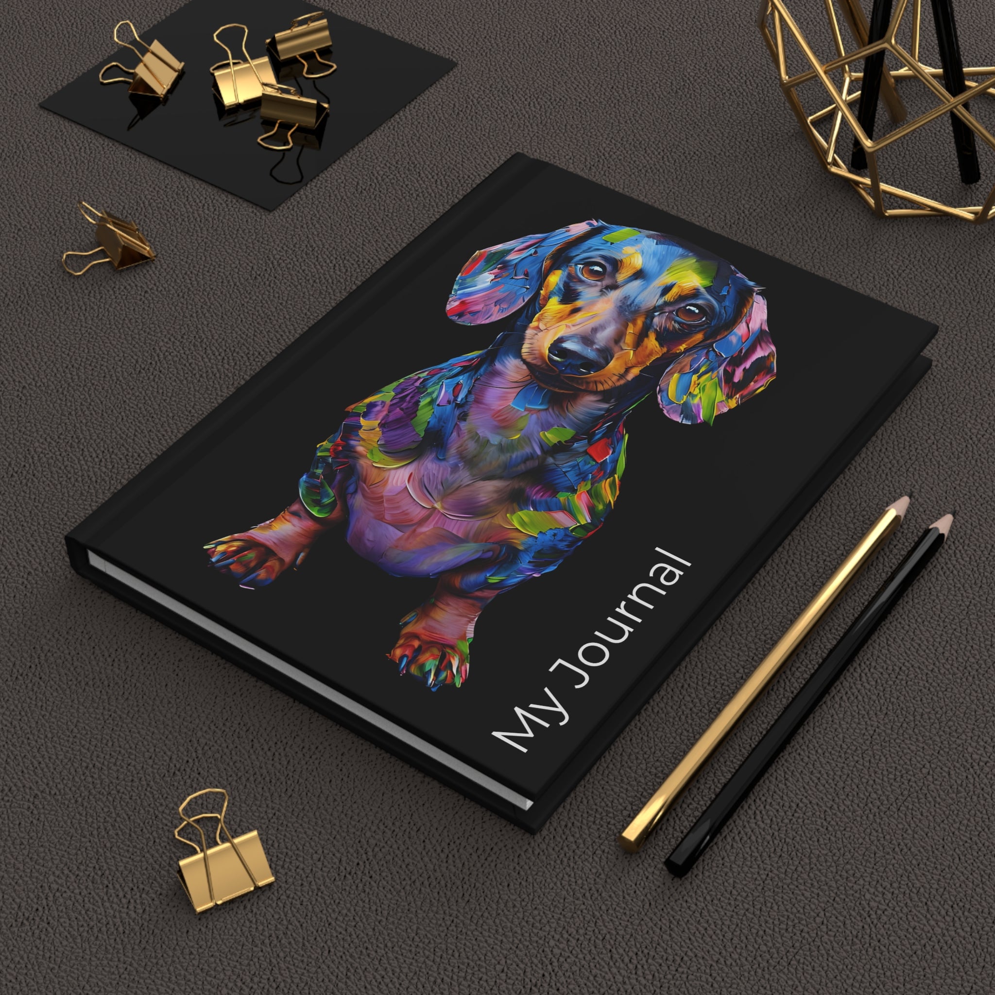 Artistic Dachshund Hardcover Journal – Vibrant Oil Paint Design for Doxie Lovers