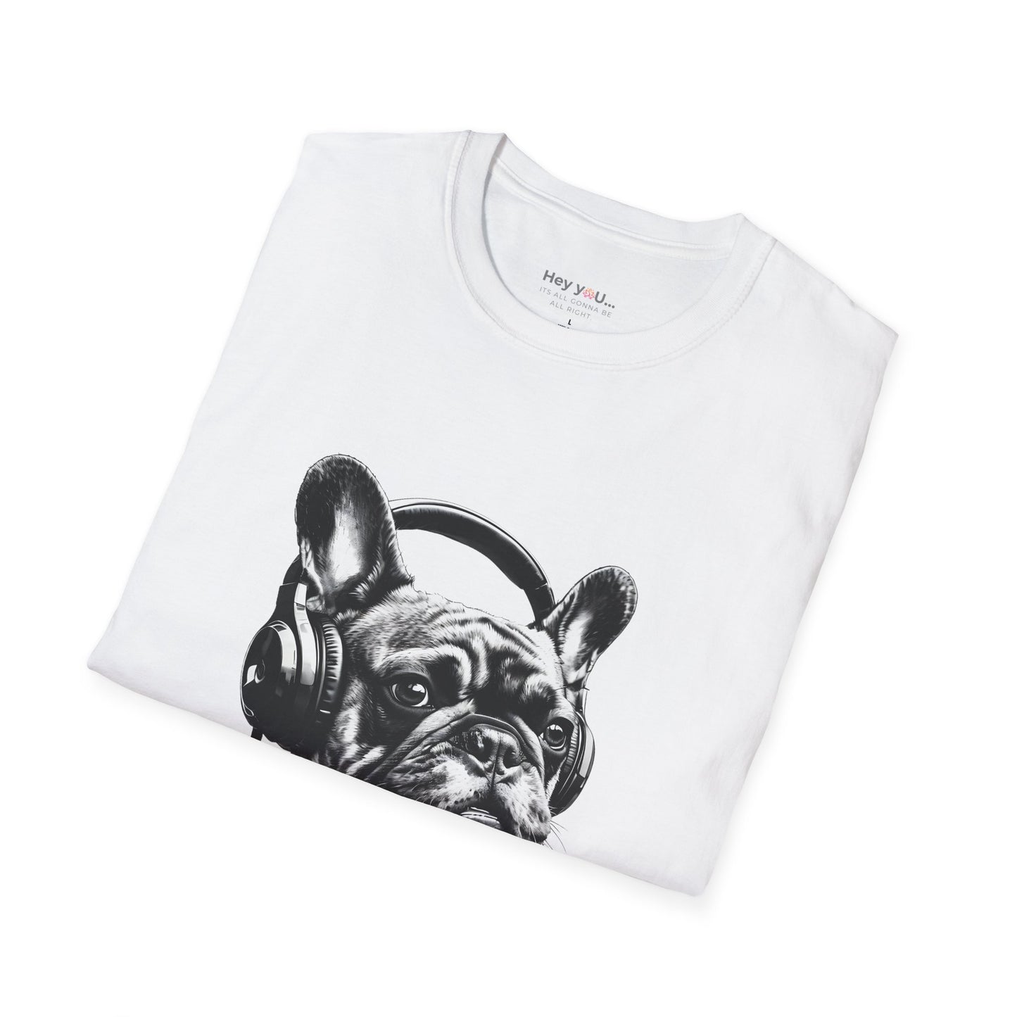 "DJ Frenchie Vibes" – Rock Out with the Coolest Pup in Town - Unisex Softstyle T-Shirt