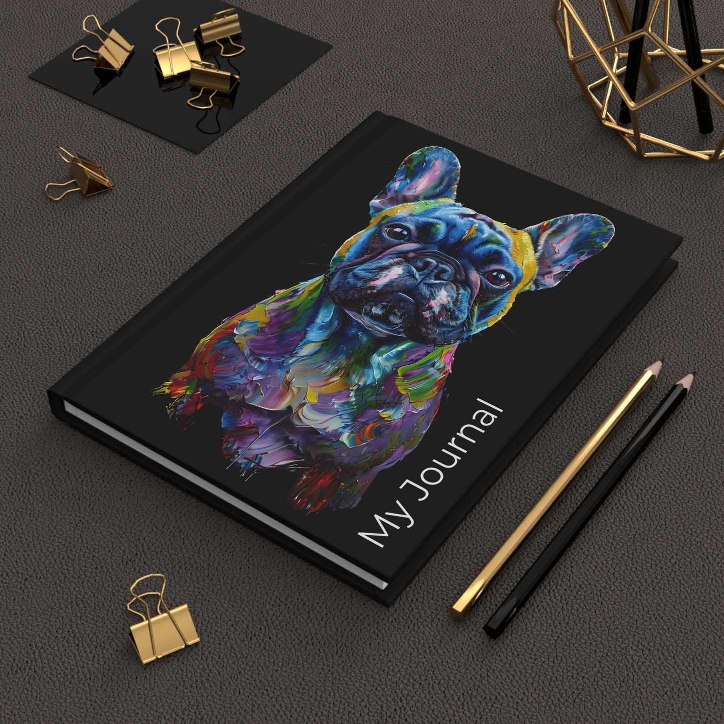 Colorful French Bulldog Hardcover Journal – Artistic Oil Paint Design for Pet Lovers