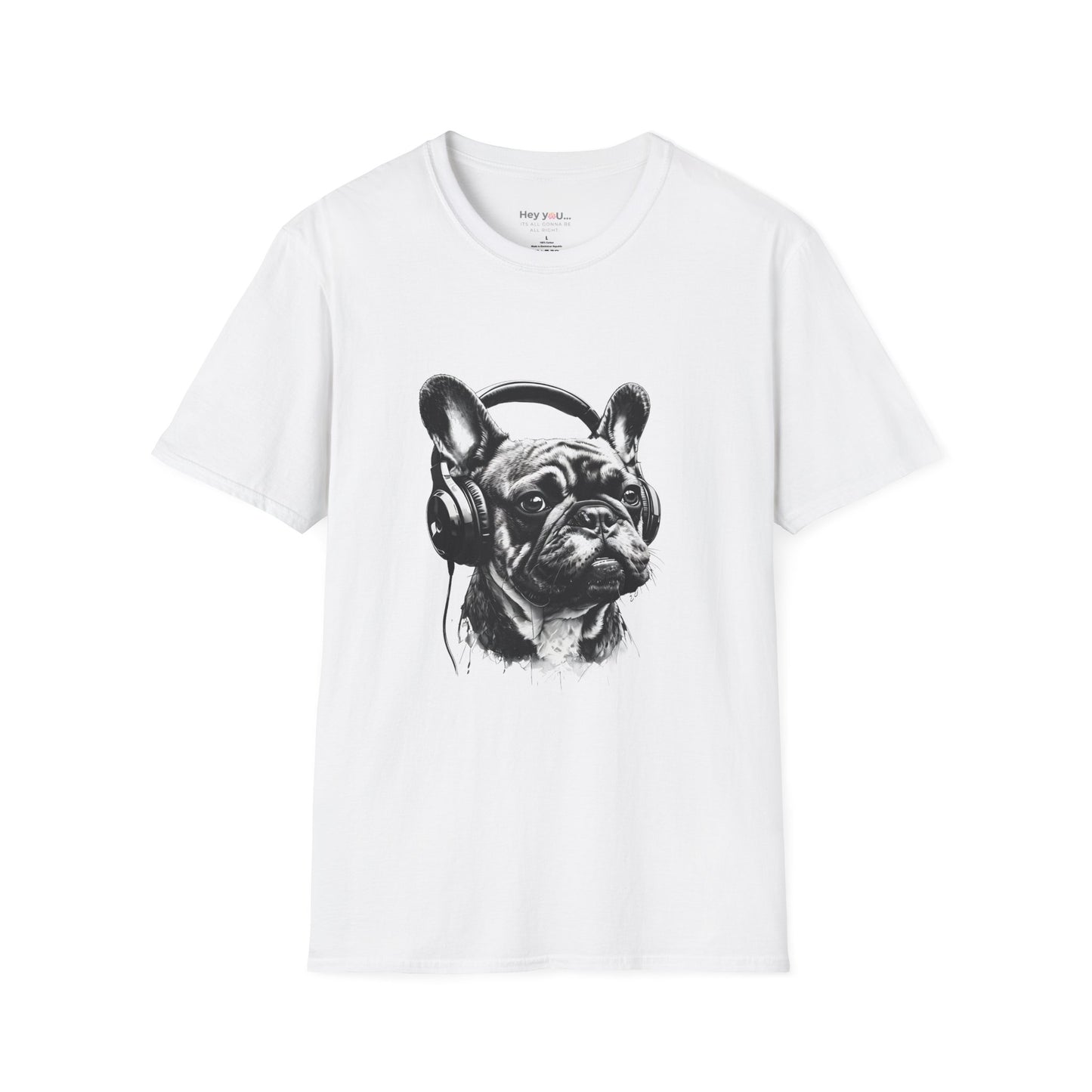 "DJ Frenchie Vibes" – Rock Out with the Coolest Pup in Town - Unisex Softstyle T-Shirt