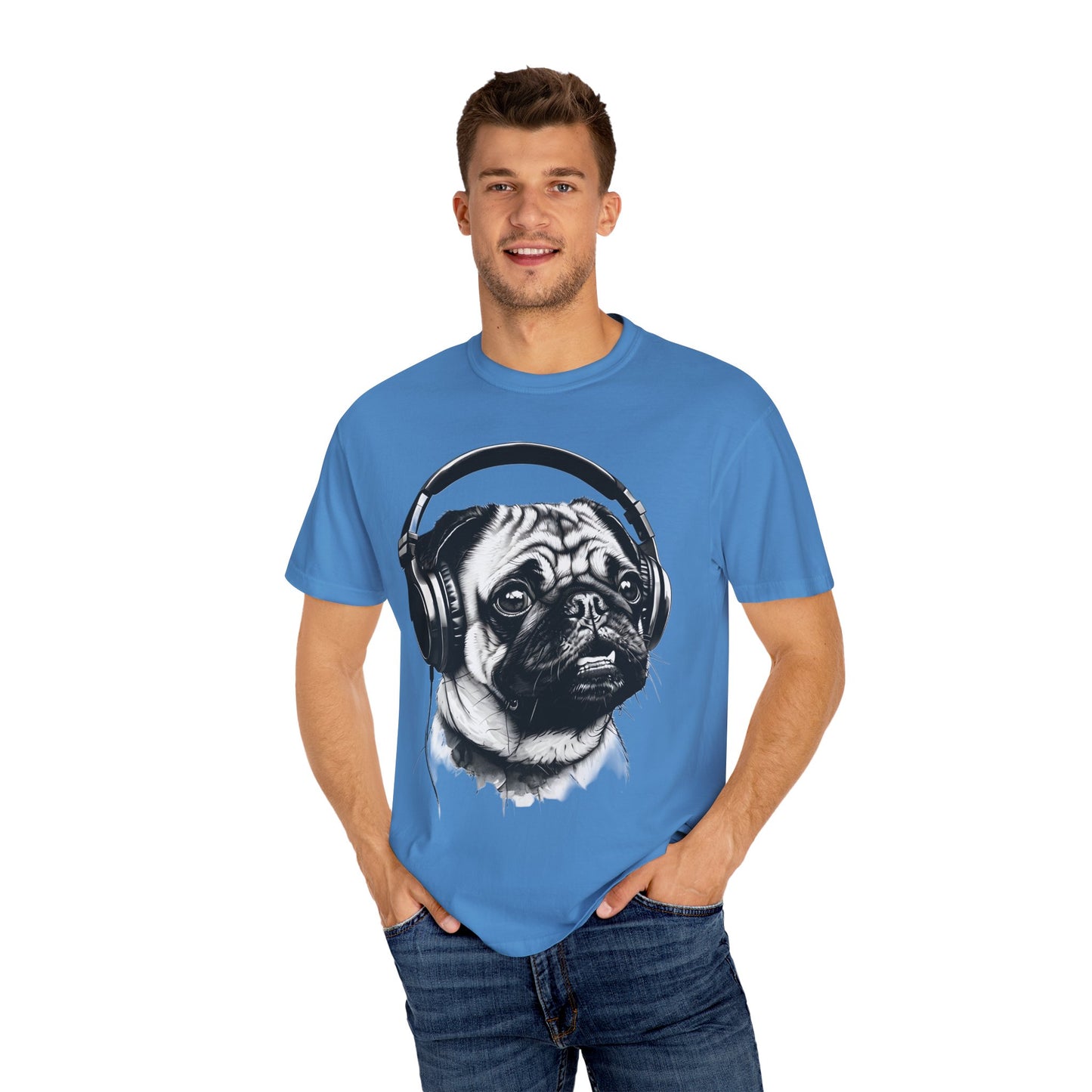 Pug Life: Rocking the Beats! - Unisex Garment-Dyed T-shirt