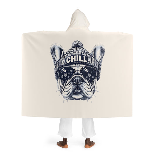 "Cool Frenchie Cozy" – Snuggle Up with Winter Vibes - Hooded Sherpa Fleece Blanket