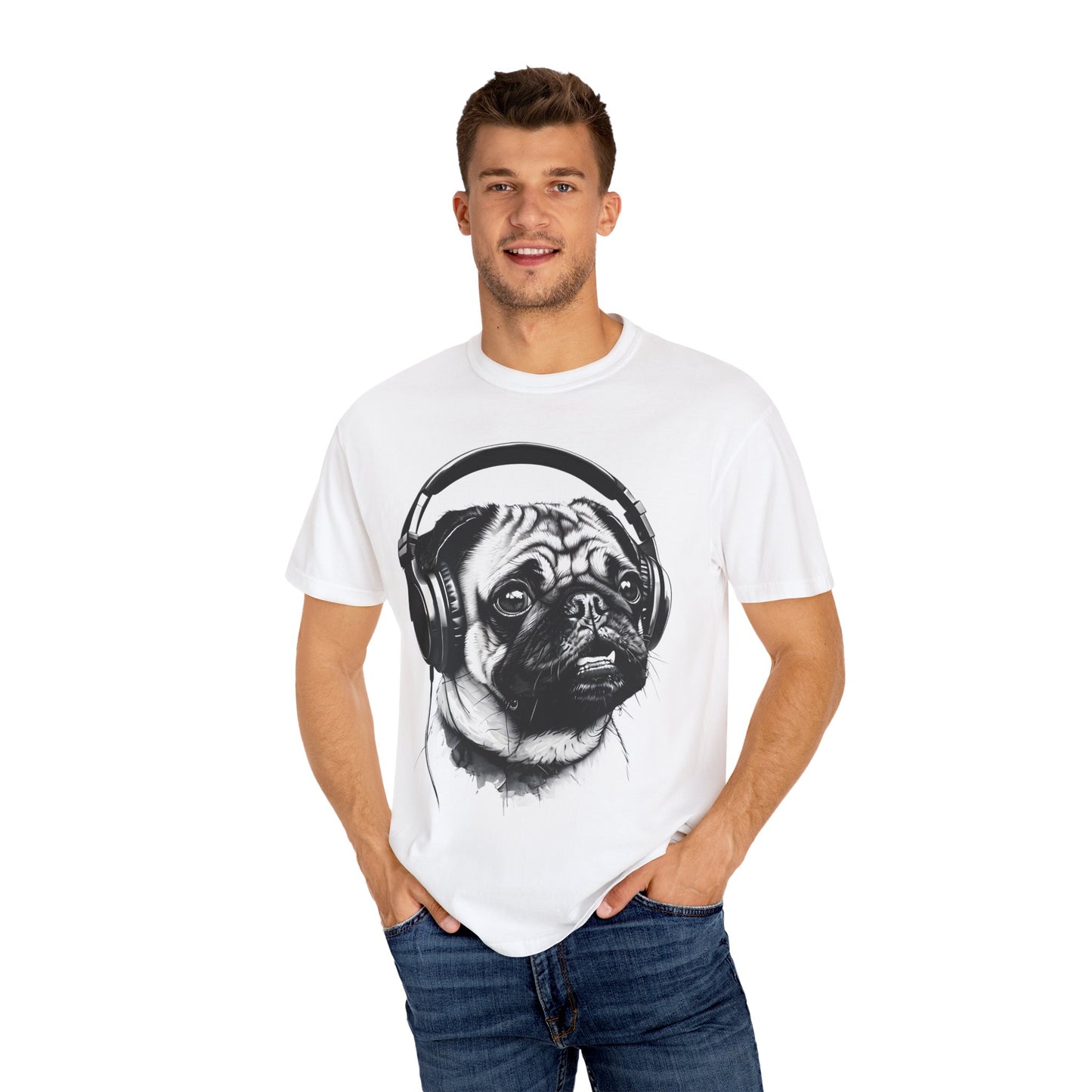 Pug Life: Rocking the Beats! - Unisex Garment-Dyed T-shirt