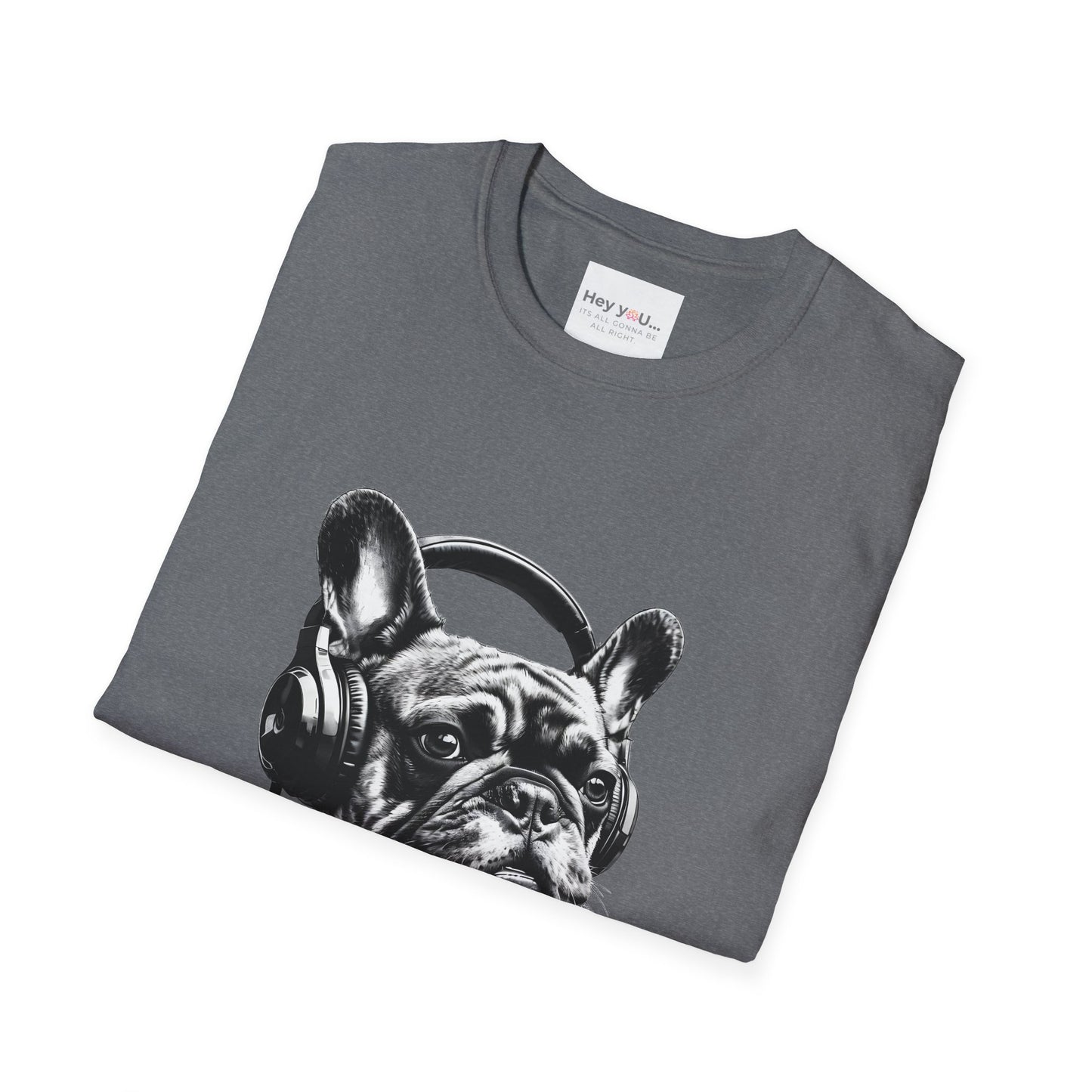 "DJ Frenchie Vibes" – Rock Out with the Coolest Pup in Town - Unisex Softstyle T-Shirt