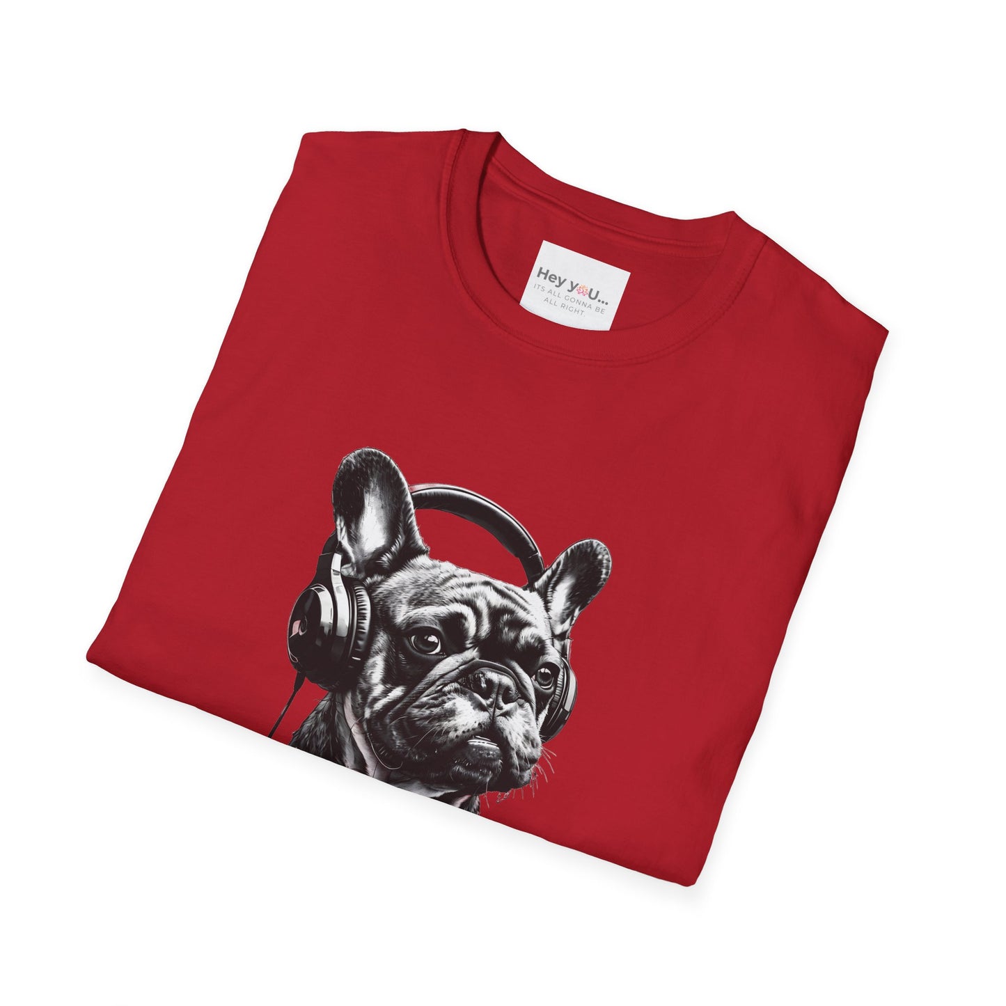 "DJ Frenchie Vibes" – Rock Out with the Coolest Pup in Town - Unisex Softstyle T-Shirt