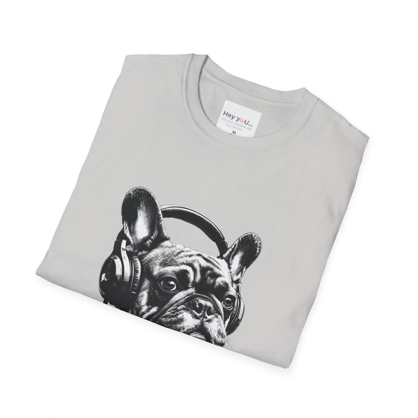 "DJ Frenchie Vibes" – Rock Out with the Coolest Pup in Town - Unisex Softstyle T-Shirt