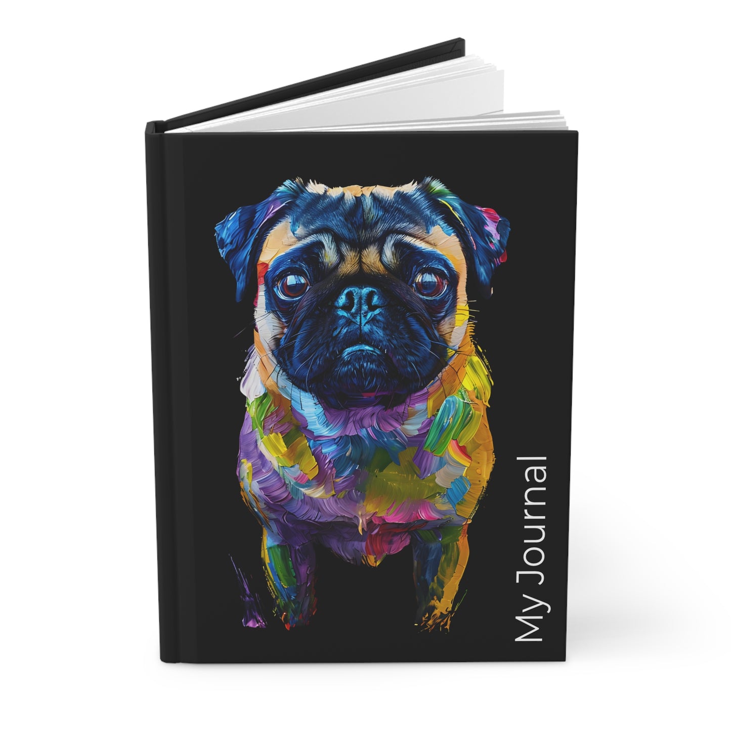 Artistic Pug Hardcover Journal – Vibrant Oil Paint Design for Pug Lovers