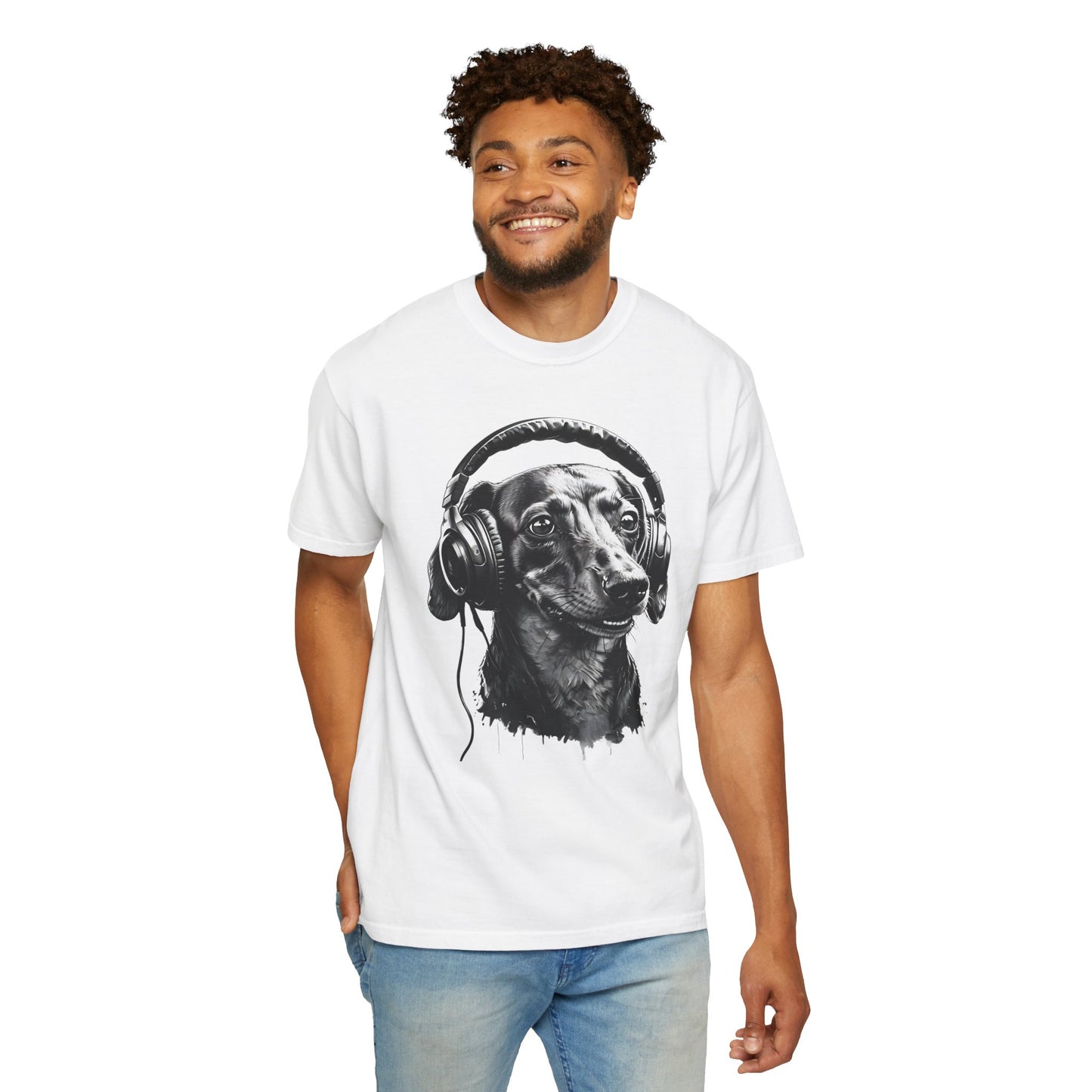 Headphones & Hot Dogs: The Ultimate Doxie Vibe! - Unisex Garment-Dyed T-shirt