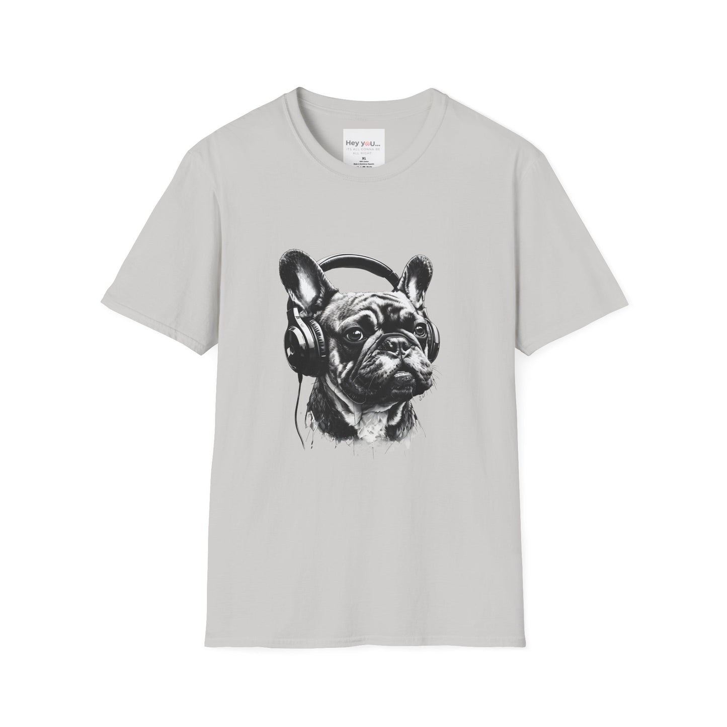 "DJ Frenchie Vibes" – Rock Out with the Coolest Pup in Town - Unisex Softstyle T-Shirt