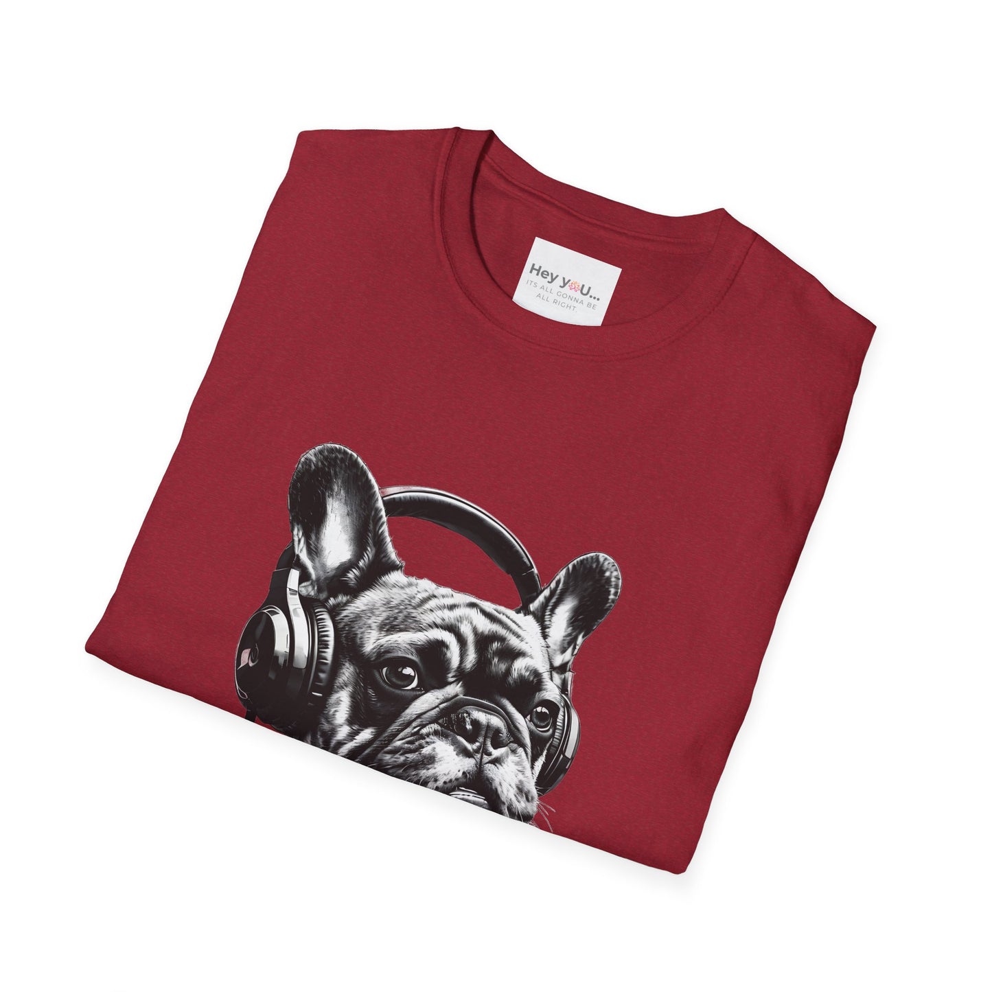 "DJ Frenchie Vibes" – Rock Out with the Coolest Pup in Town - Unisex Softstyle T-Shirt