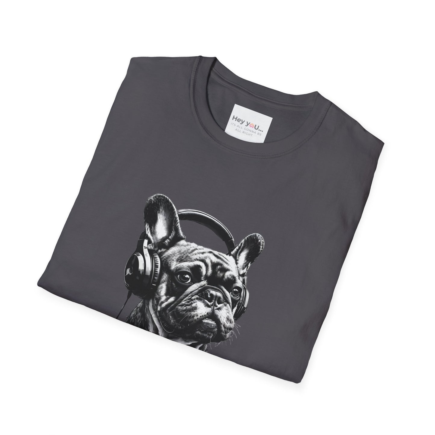 "DJ Frenchie Vibes" – Rock Out with the Coolest Pup in Town - Unisex Softstyle T-Shirt