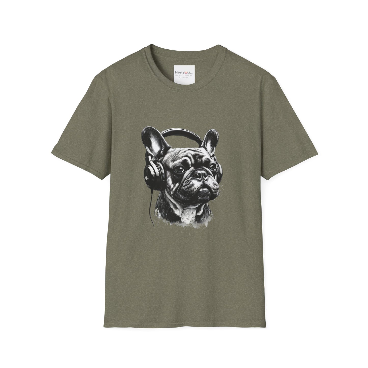 "DJ Frenchie Vibes" – Rock Out with the Coolest Pup in Town - Unisex Softstyle T-Shirt