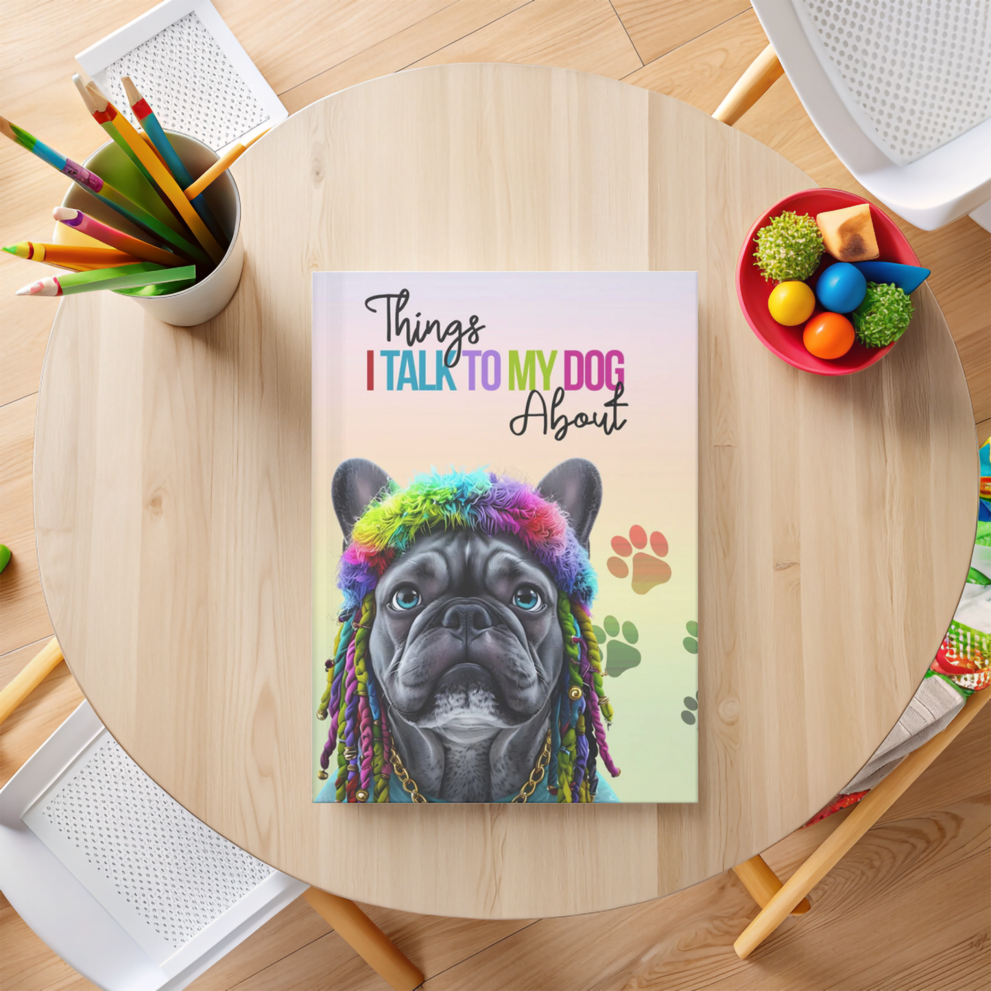 "Things I Talk to My Dog About" – Colorful French Bulldog Hardcover Journal for Dog Lovers